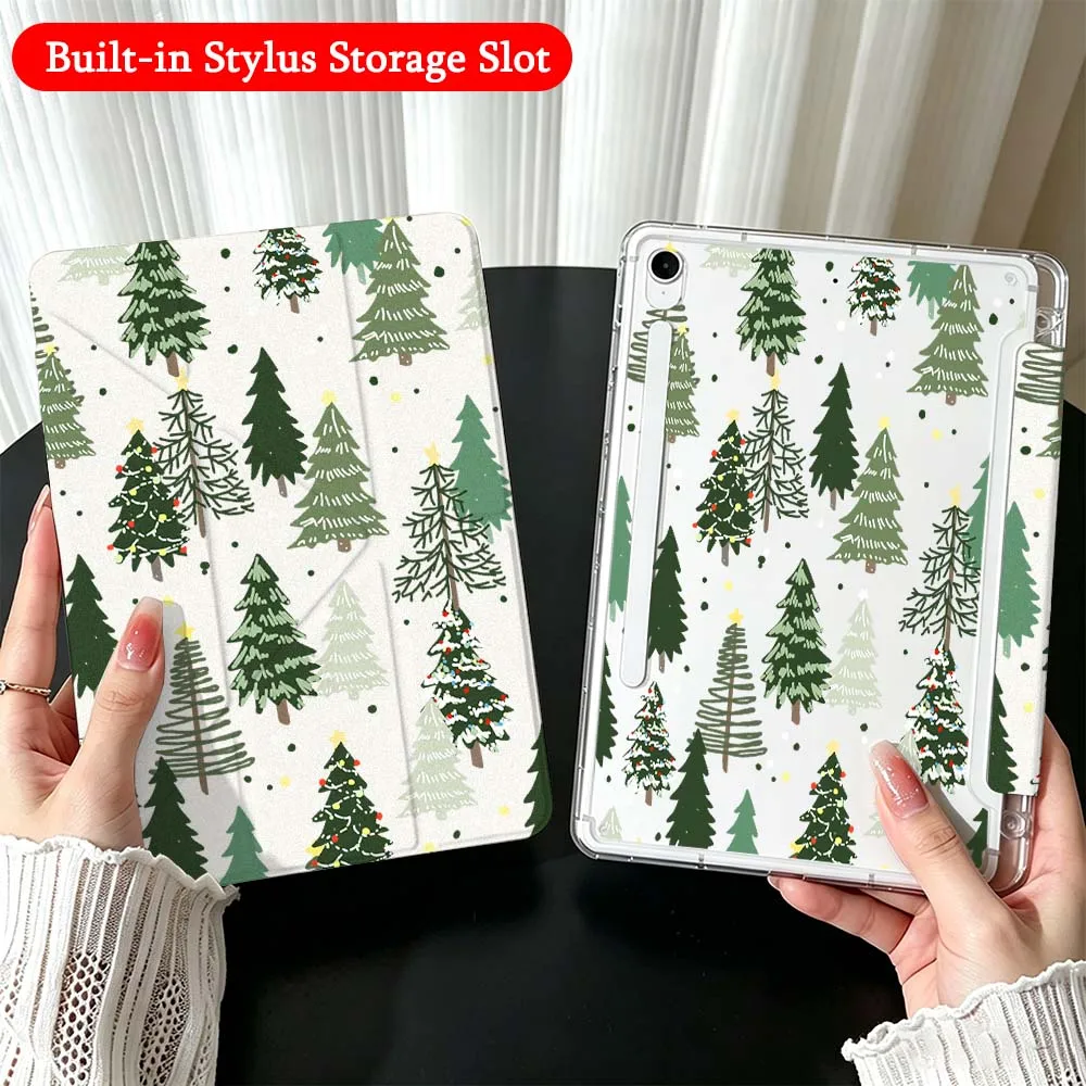 Фото Чехол с рисунком рождественской елки для Samsung Galaxy Tab A9 A8 A11 S6 S7 S8 S9 S10 FE Plus Lite, прозрачный Y-образный складной чехол для планшета №1