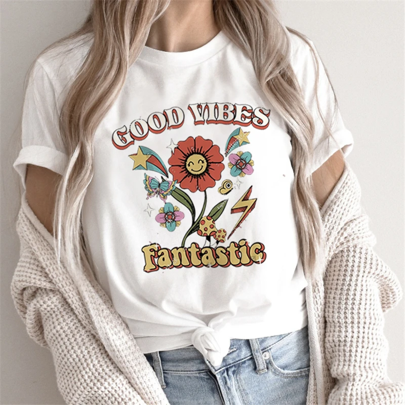 Футболка женская с коротким рукавом, Свободная Повседневная белая рубашка с буквенным принтом красных цветов, с круглым вырезом, в стиле Харадзюку, подарок на Рождество Футболка женская с коротким рукавом, Свободная Повседневная белая рубашка с буквенным принтом красных цветов, с круглым вырезом, в стиле Харадзюку, подарок на Рождество