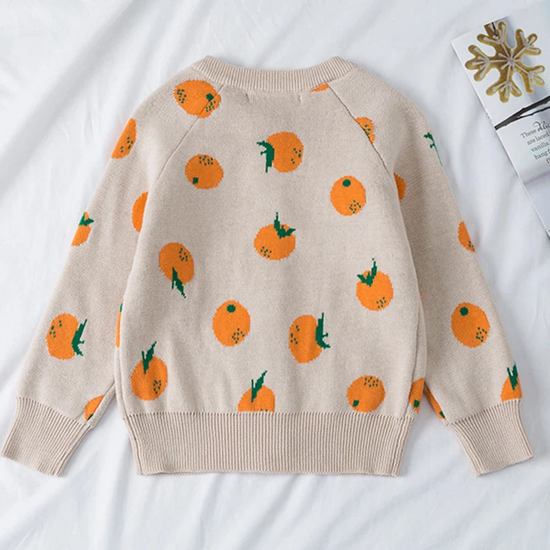 Autumn Kids Knitting Coat Lovely Fruit Print Cardigan Sweaters Baby Girls Boys Long Sleeves Sweaters Tops
