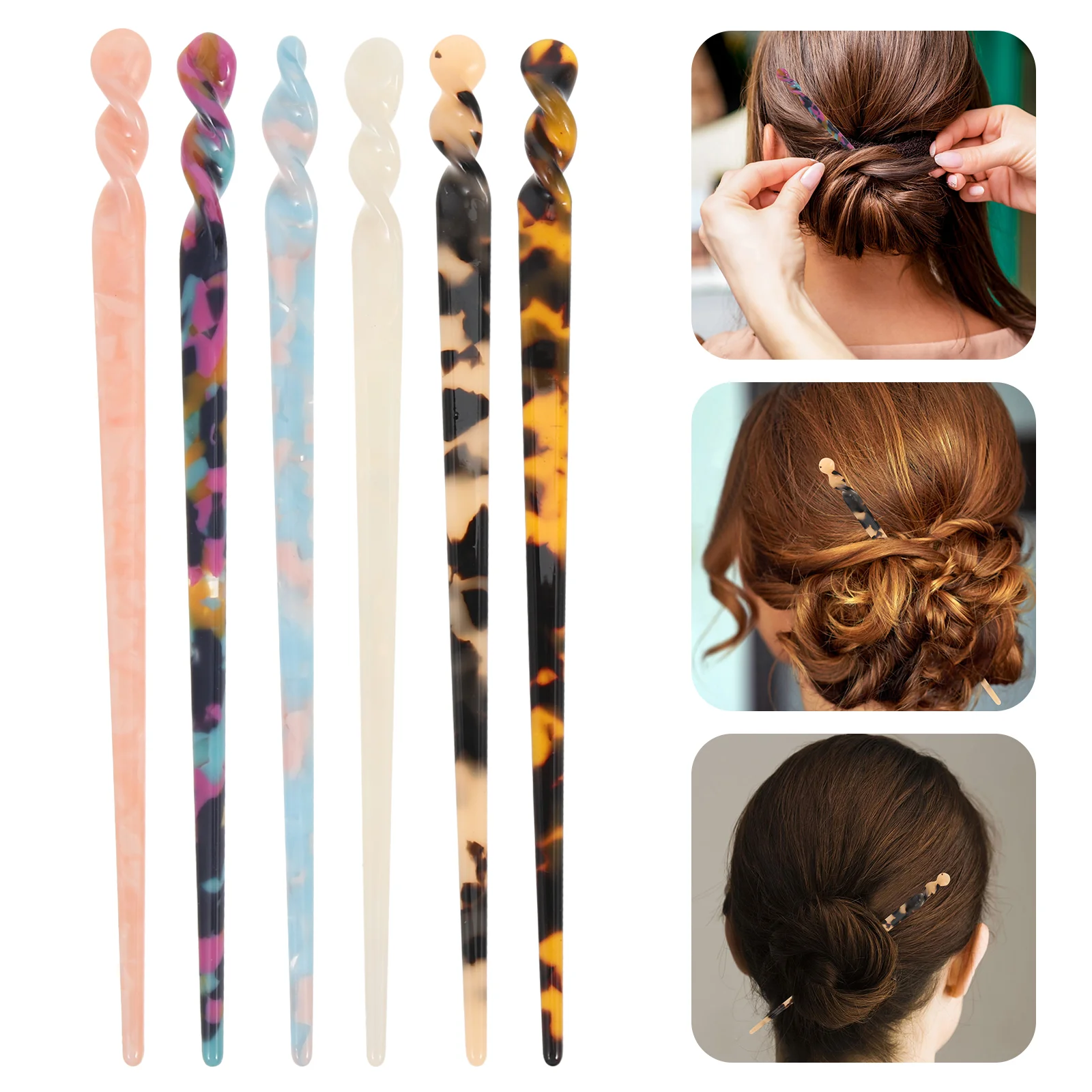 

6 Pcs Acetic Acid Hairpin Chinese Style Accessory Chopsticks Vintage Hanfu Acetate Sheet Women Miss French Clips