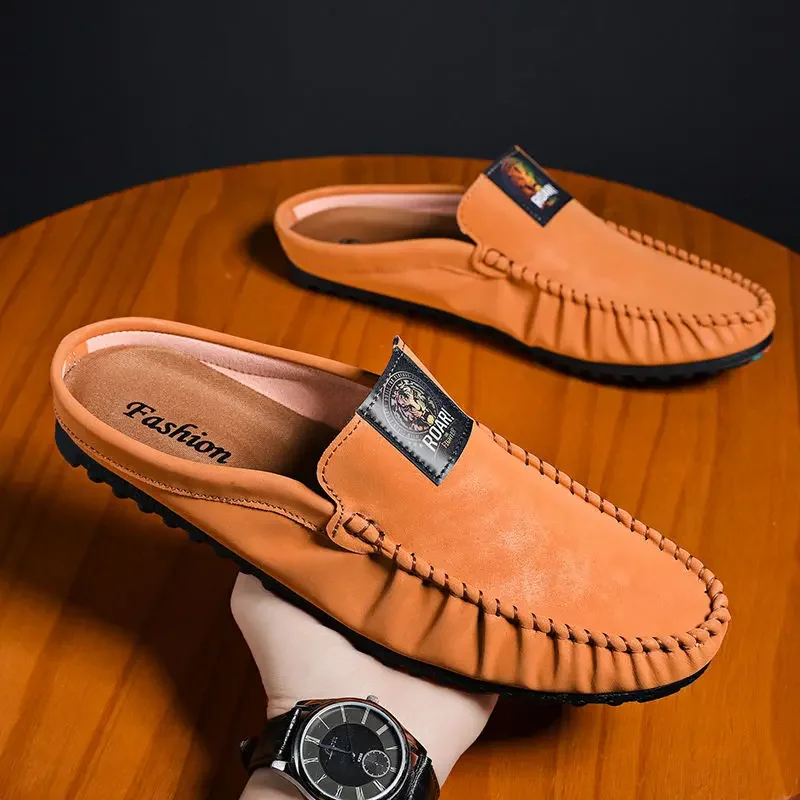 Шлепанцы мужские из натуральной кожи на плоской подошве