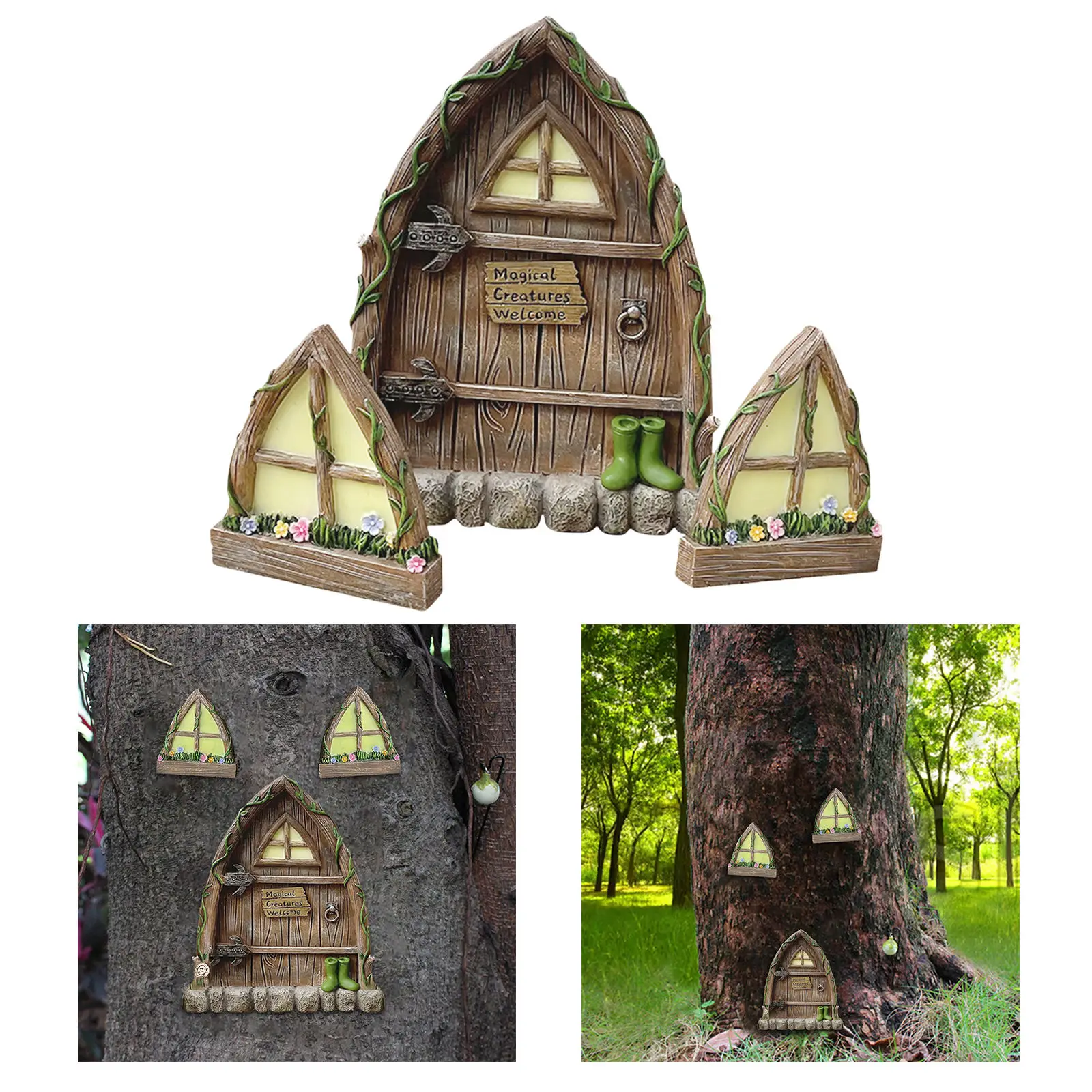 

Сказочные двери и сказочные окна для украшения ствола дерева, миниатюрные сказочные гном оконные дверные фигурки