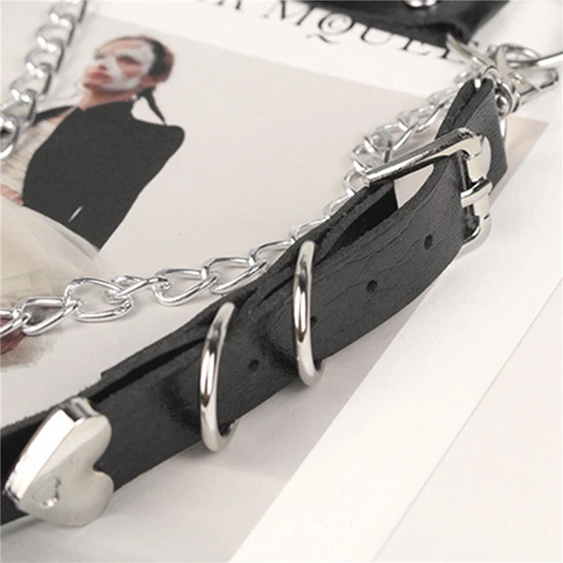Women Leather Straps Harness Punk Gothic Body Chest Caged Harajuku Waist Belts Ladies Adjustable Heart Chain Belts 2023
