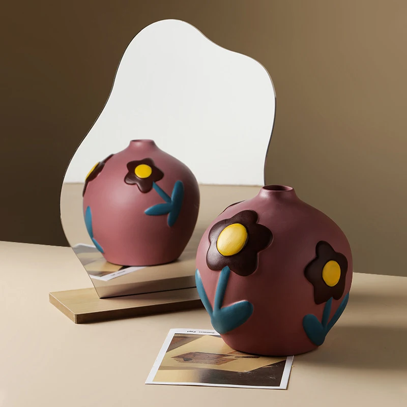 

Vintage Style Creative Painted Ceramic Vase Decoration Pieces Living Room Flower Arrangement Porch TV Cabinet Decoration Vase