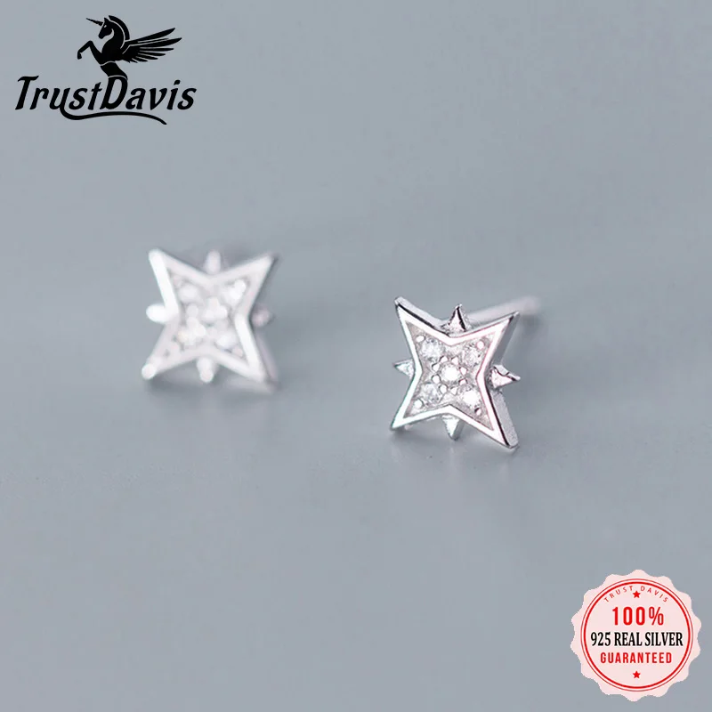 

TrustDavis Новинка 100% Серебро 925 пробы ювелирные изделия Женская мода милые CZ Поларис звезда серьги-гвоздики подарок девушки подростка леди DS1484