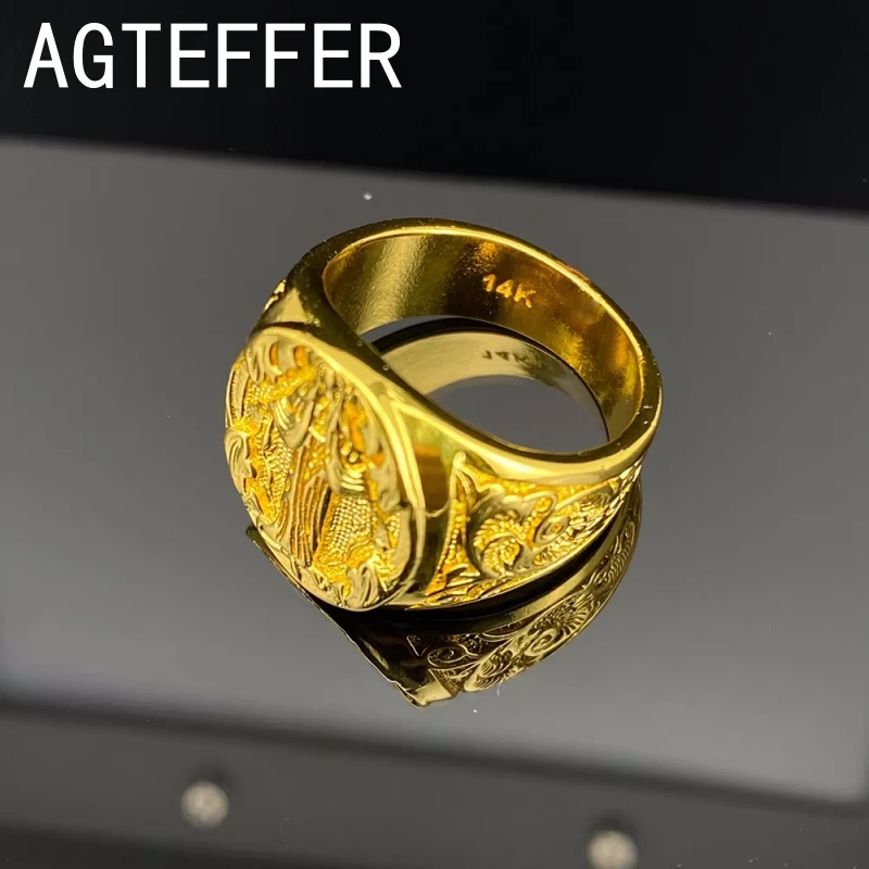 Элегантное кольцо унисекс из желтого золота 14 карат для мужчин ювелирное изделие