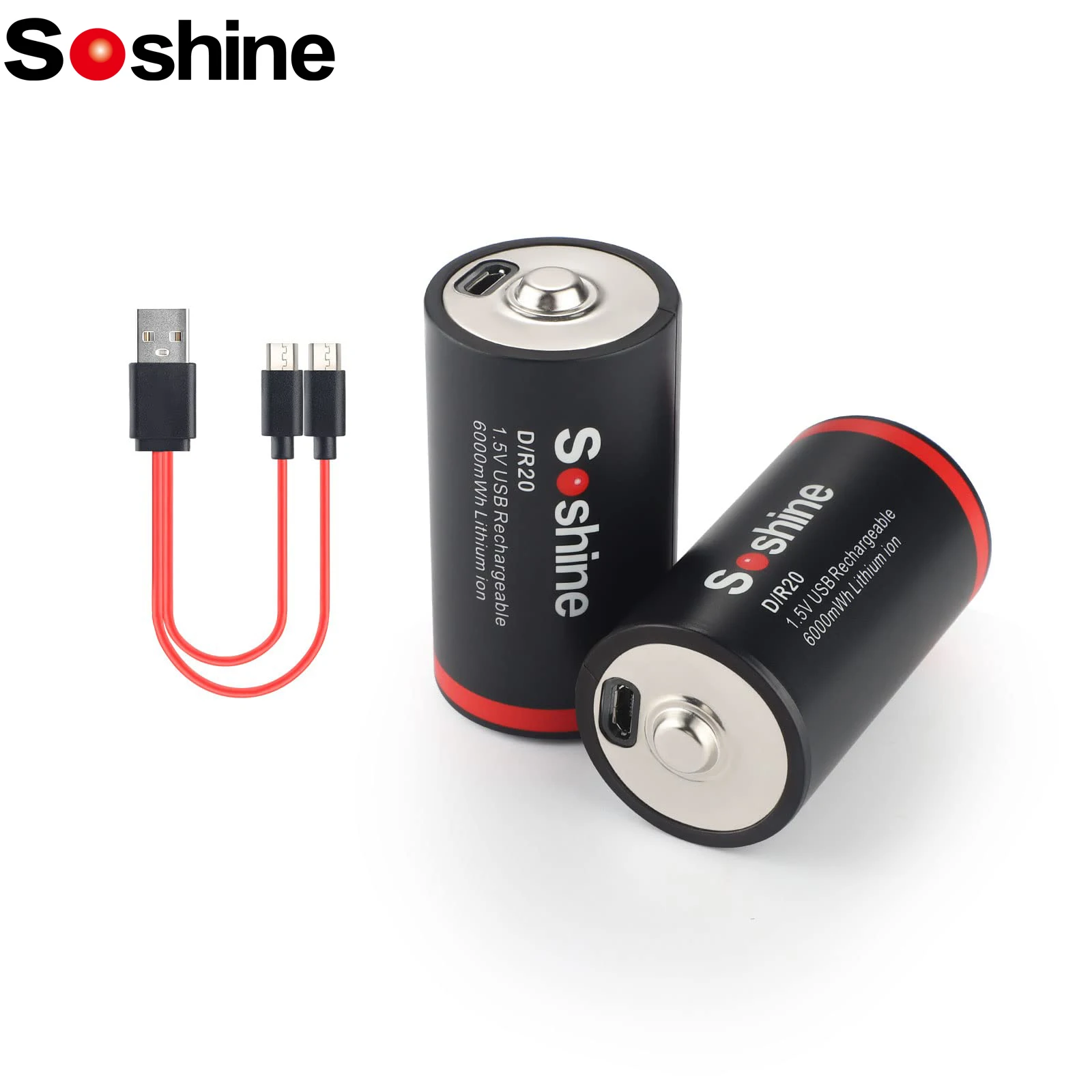 

Soshine USB Rechargeable Batteries 1.5V High Capacity 6000mWh Lithium Battery D Size Li-ion Battery for Clocks Remote Flashlight