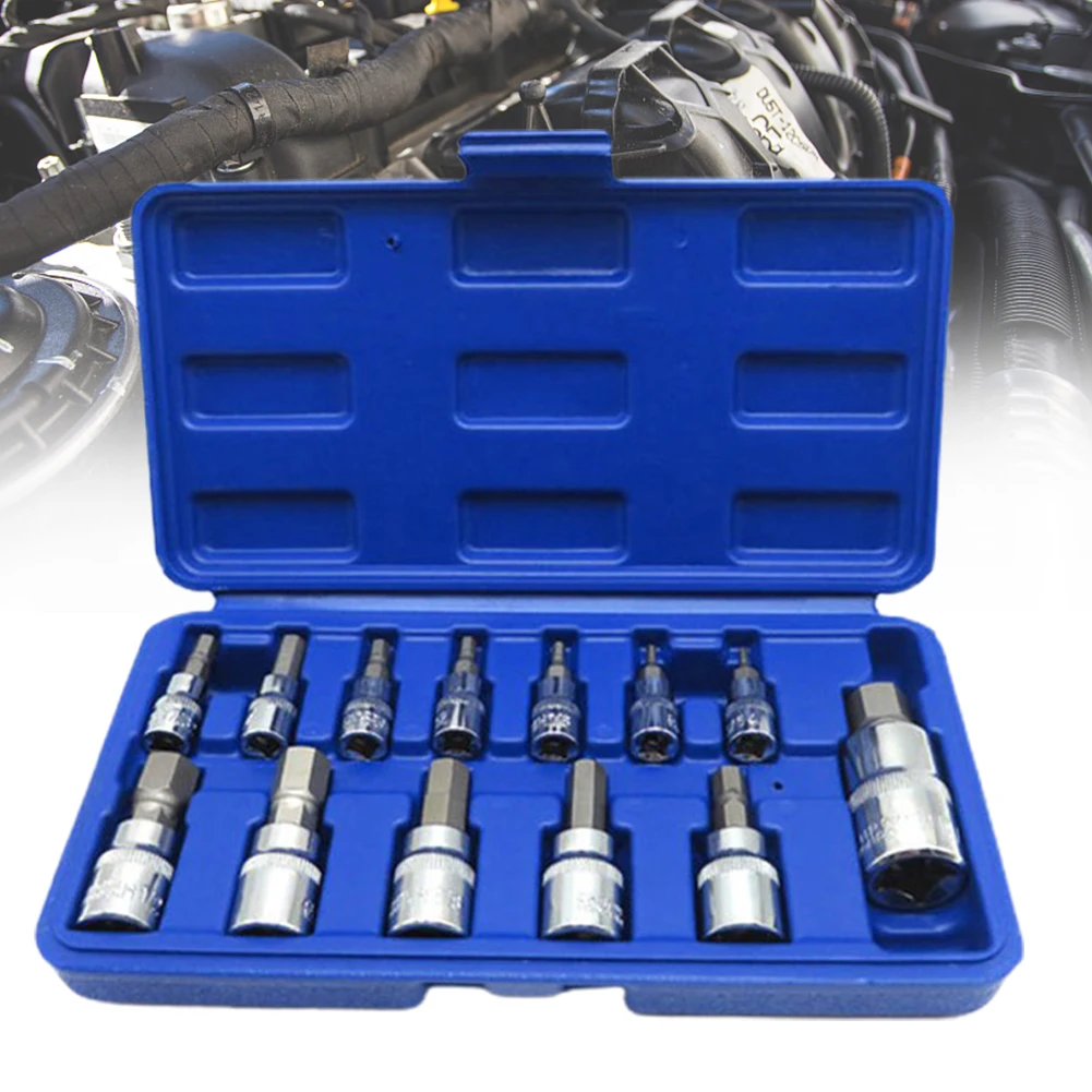 

13 Pcs Screwdriver Bit Socket Set 1/4 3/8 1/2'' Driver Bolt Removal Ratchet Wrench Parts For Auto Repairing Manual Tools