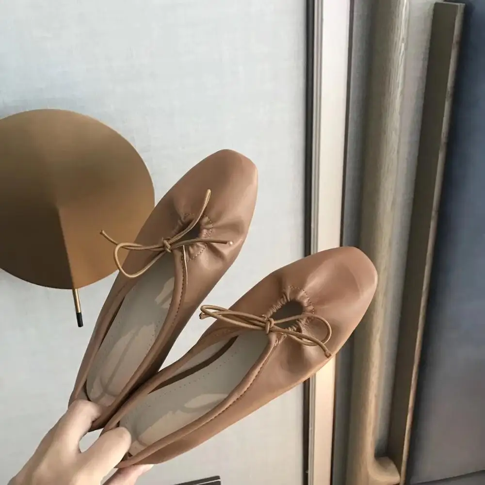 

Soft Bottom Ballet Ballerina Flats Shoes Woman Microfiber Bowtied Lace-up Moccasins Girls Cozy Square Toe Single Shoes Mujer2020
