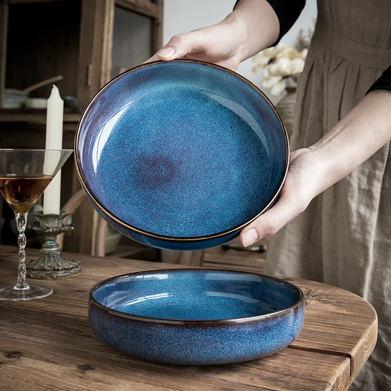 

Retro Ceramic Bowl Salad Bowl Single Nordic Creative Meal Bowl Noodle Bowl Home Personality Dish Plate Deep Plate