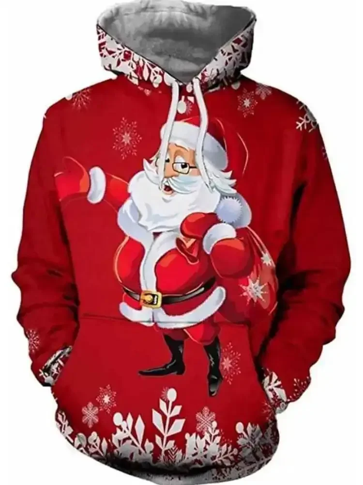 

2024 Christmas Tree Xmas Santa Snowman Claus Hoodie Men Autumn Winter 3D Print Pullover Sweatshirt Plus Size Streetwear Clothing