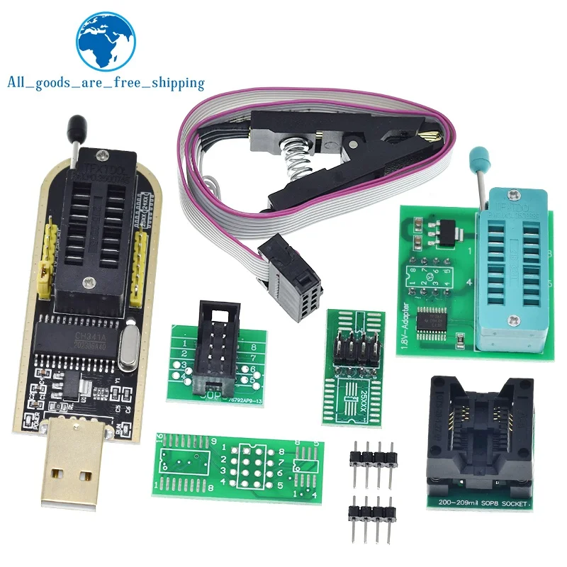 Программатор TZT CH341A 24 25 серия EEPROM Flash модуль программатора BIOS USB + зажим SOIC8 SOP8 для