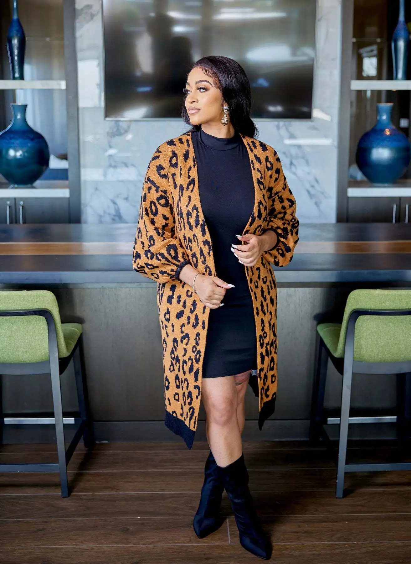 

Luxvision Cardigan Casual Leopard Print Women Cardigan