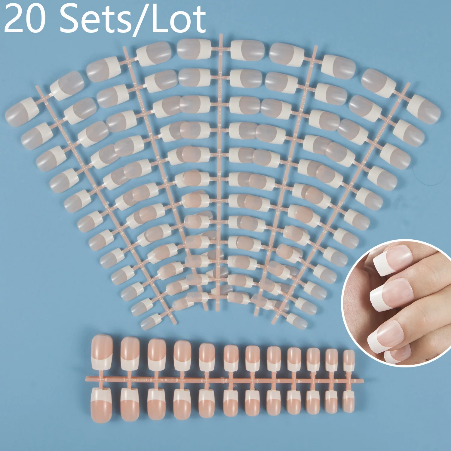 

Durable Nail Tips 20 Sets/Lot UV Coat French Style Square False Nail Tips for Press on Square Nail DIY Middle Length Full Cover