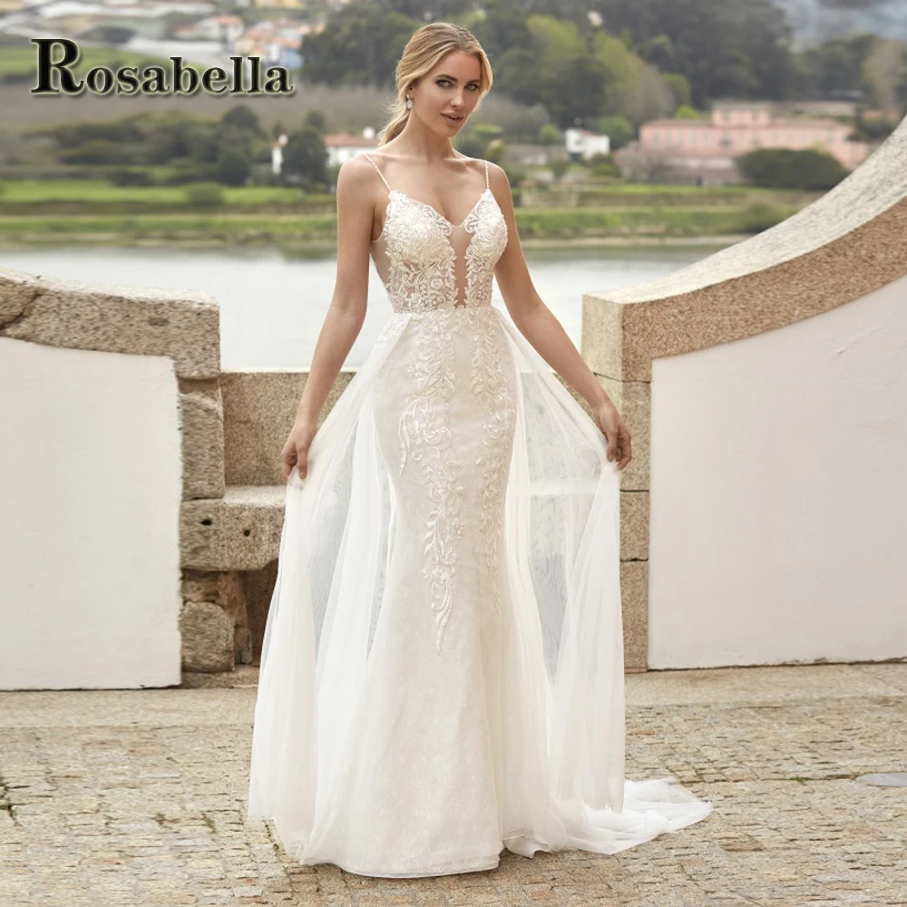 

Роскошные сексуальные свадебные платья ROSABELLA с вырезом, иллюзионные кружевные женские блестящие платья, индивидуальные большие размеры