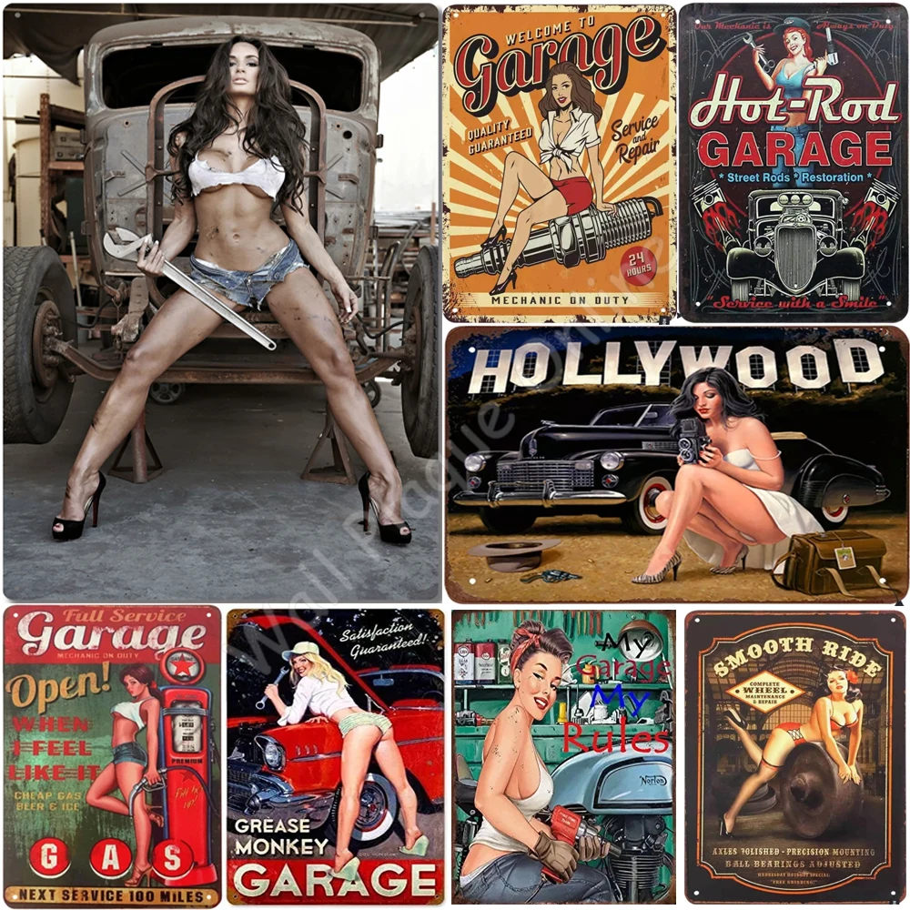 

Big Wrench Girl Sexy Hot Rod Car Garage Shop Suitable For Cafes Restaurants Hotels Garden Gate Wall Plaque Of Art Decoration