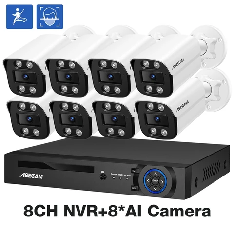 4K 8MP POE камера видеонаблюдения ASECAM комплект AI лицо/человек Распознавание аудио видеорегистратор NVR H.265 IP видеонаблюдение уличное система