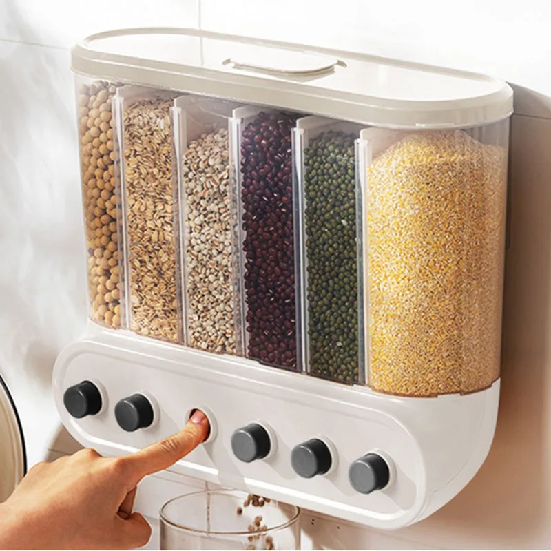 

Wall-mounted Cereal Dispenser Food Storage Containers Box with Sealed Lid Moisture Proof Rice Bucket Container Kitchen Items