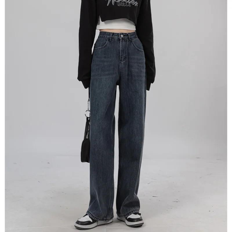 

Джинсы женские с широкими штанинами, винтажные брюки-багги с контрастными цветами, прямые джинсовые брюки в американском стиле, уличный стиль