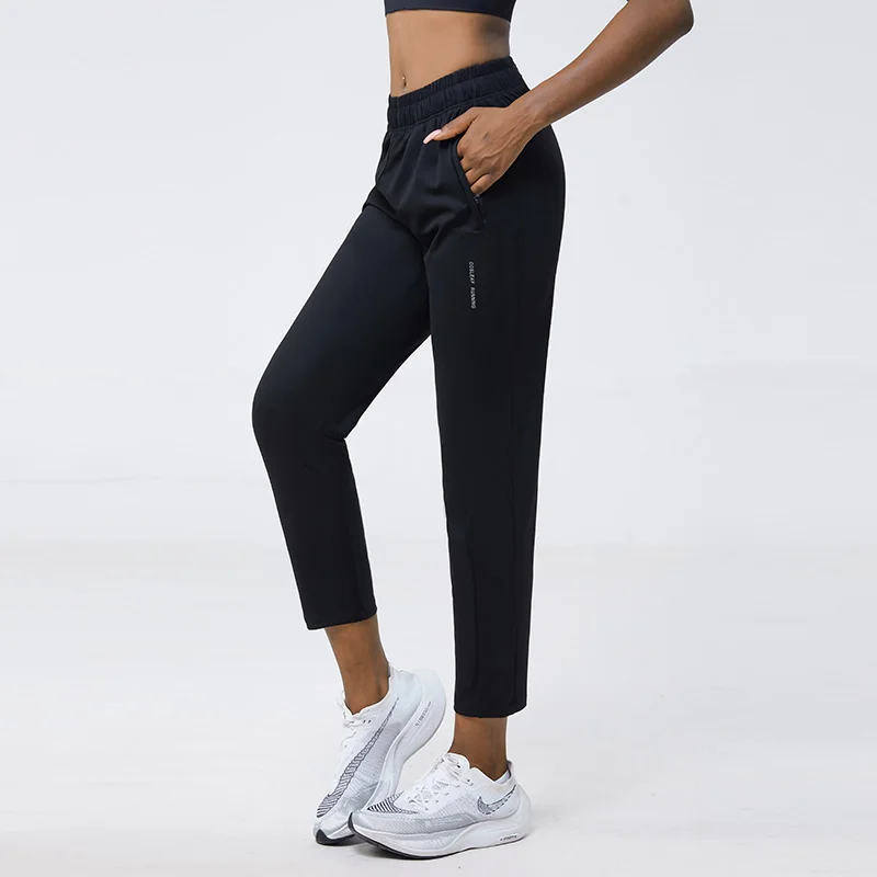 Women Loose Sports Pants Quick Dry Running Jogging Trousers Side Pocket Hidden Drawstring Elastic Waist Yoga Gym Sweatpants