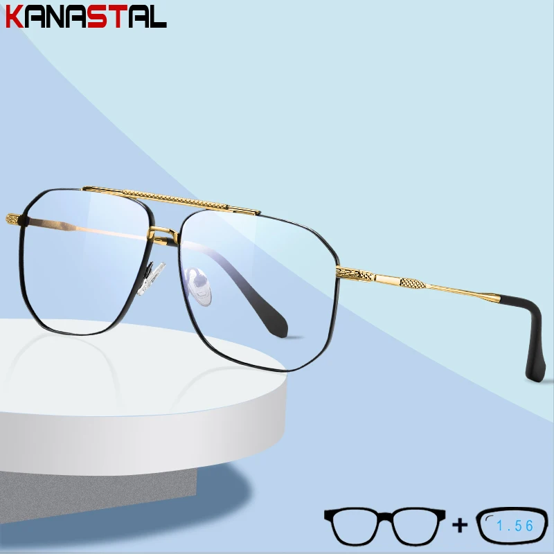 

Men CR39 Lenses Reading Glasses Prescription Optics Myopia Presbyopic Eyewear Blue Light Blocking Metal Polygon Eyeglasses Frame