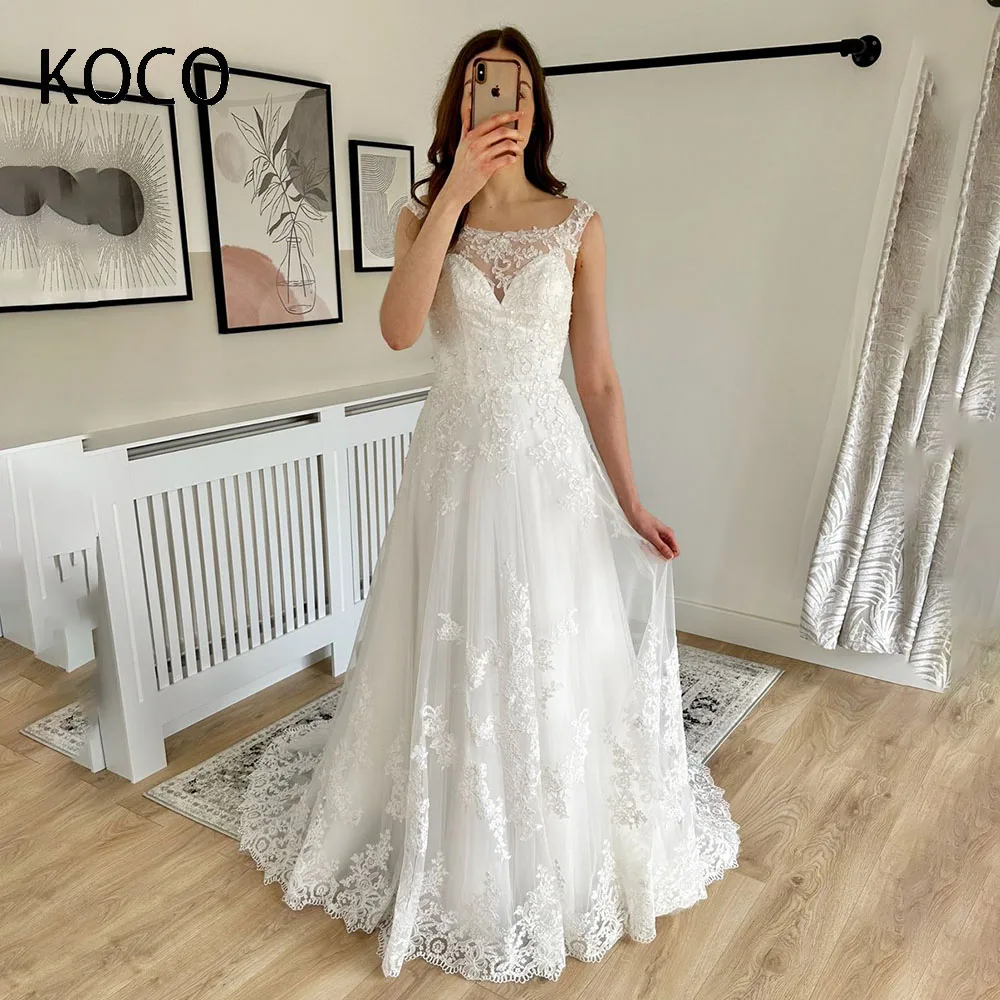

MACDOUGAL Beautiful Off-the-shoulder Romantic Wedding Dress Cap Sleeves Deep Sweetheart Neck robe de mariée For Elegant Women