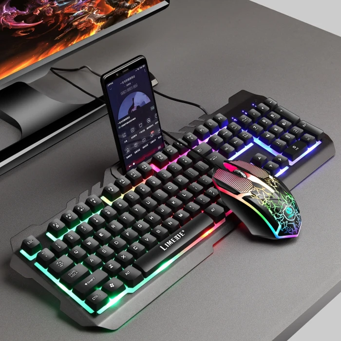Игровая механическая клавиатура с Цветной подсветкой, USB Проводная игровая клавиатура с 104 клавишами и игровая мышь, набор с комбинированны...