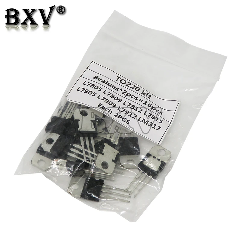 

8Value*2PCS=16PCS 7805 7809 7812 7815 7905 7909 LM317 L7912 Igmopnrq LM317T TO-220 Transistor Assortment Kit Voltage Regulator