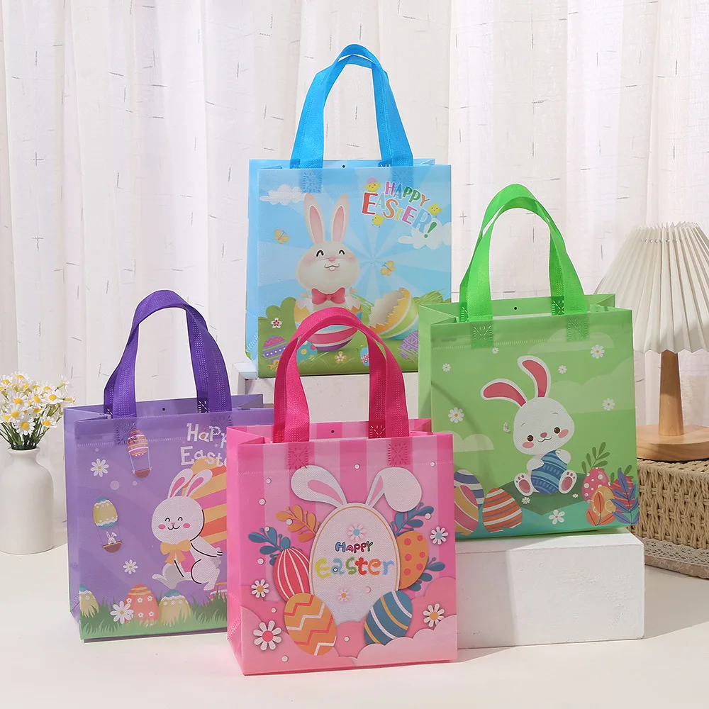 

Easter Tote Bags with Handles Reusable Gift Bag Waterproof Grocery Goodie Shopping Totes for Party Treat Favor Kid's Toy Travel