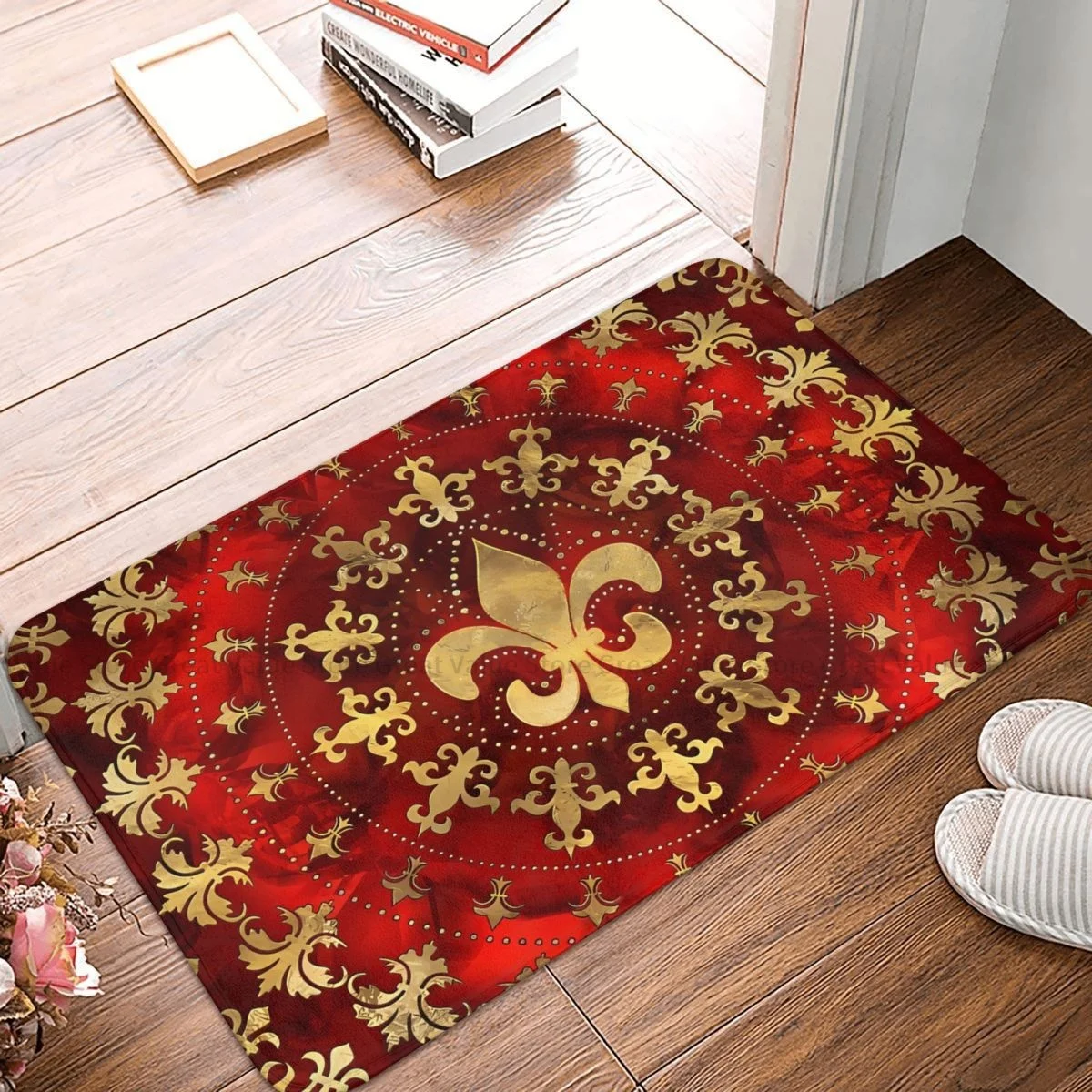 Цветок Лилия, гибискуса, нескользящий коврик для двери с орнаментом, коврик из красного мрамора и золота для гостиной, приветствующий коврик, комнатный декоративный узор
