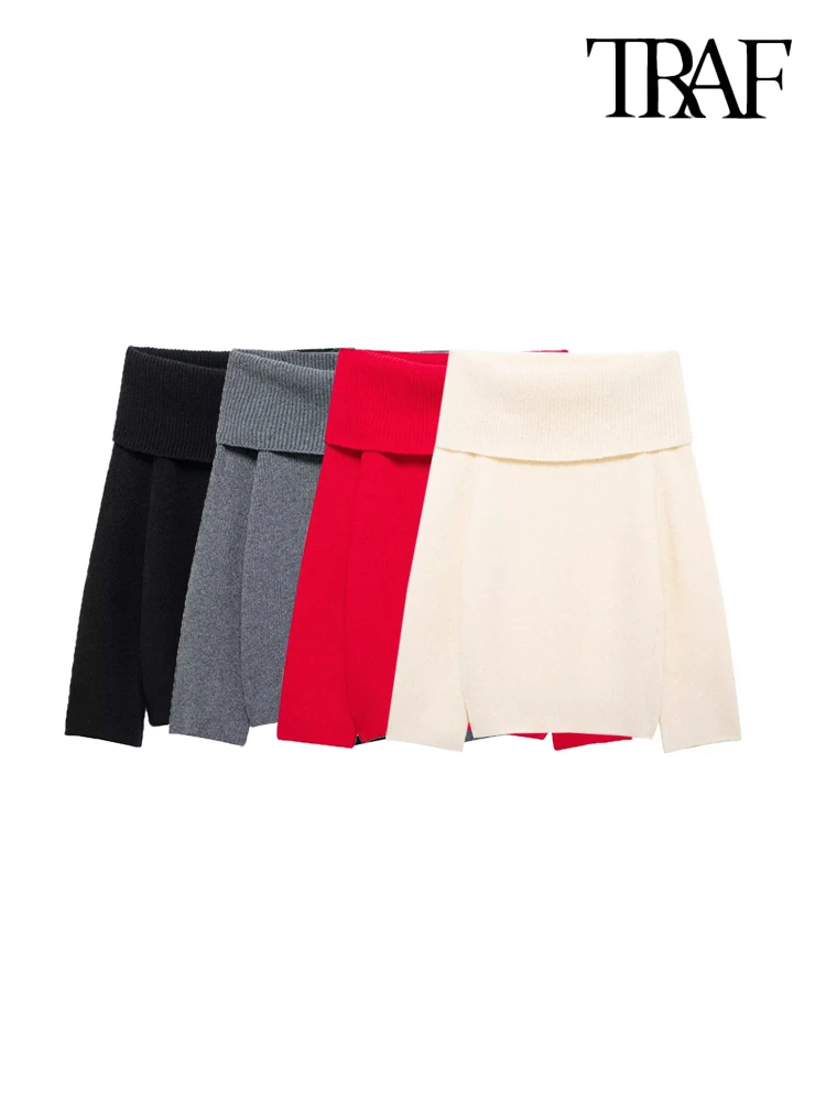 Женский свитер TRAF с длинным рукавом и прямым вырезом плотные теплые женские