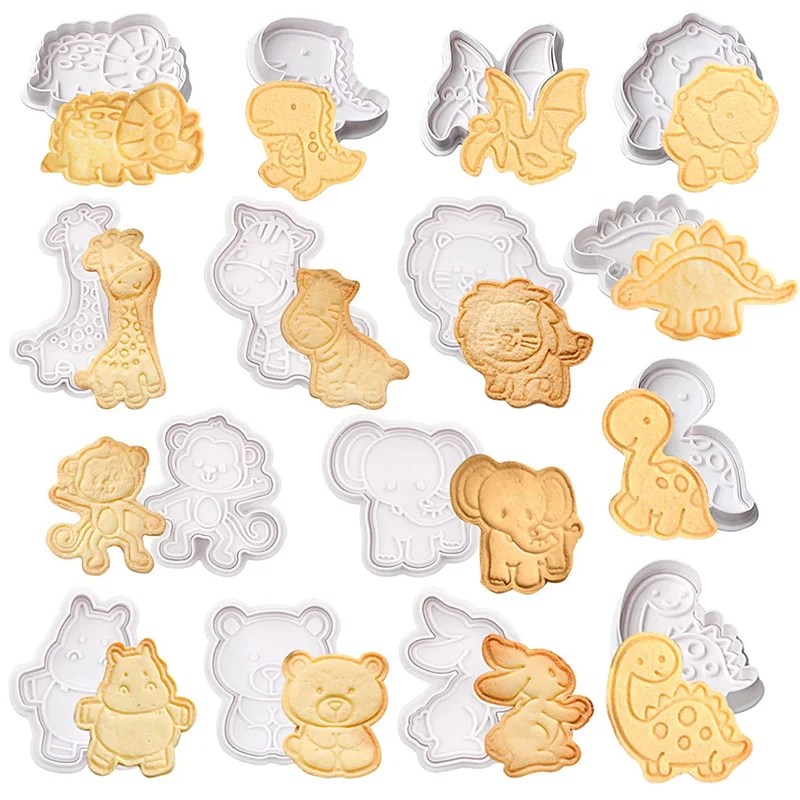 

4pcs Easter Bunny 3D Animal Christmas Cookie Cutters Plastic Giraffe Hippo Rabbit Pressing Baking Cake Mould Stamp Pastry Tools