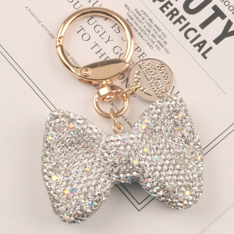 

NEW Crystal Rhinestone Bow Keychain Purse Car Shiny Rhinestone Key Chain Bag Decorative Alloy Keyring
