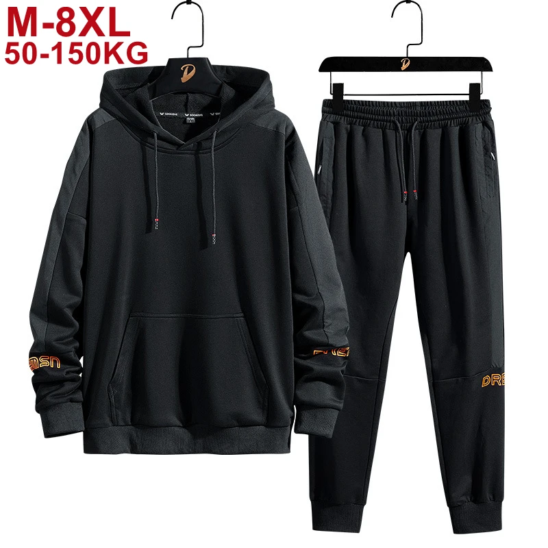 Big Size Men Sports Suit 8xl 7xl Sweat Tracksuit Hooded Winter Thick Sportswear Baggy Hoodie Pants Casual Harem Sweatpants Sets