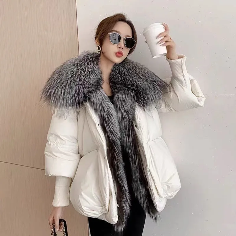 2022 Women Winter Coat Goose Down Jacket Warm Real Fox Fur Collar Black Down Coat Parka Luxury Fashion Puffer Outerwear