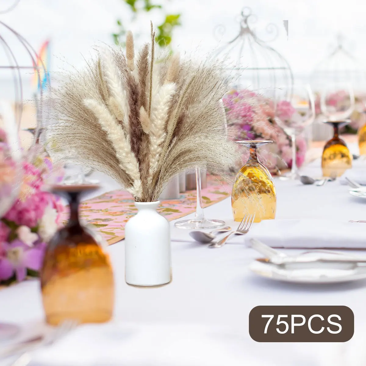 

75 шт. натуральная сухая пампасная трава букет пампасная трава сушеные цветы пампасная Трава Декор пушистая пампасная трава ветка с натурал...