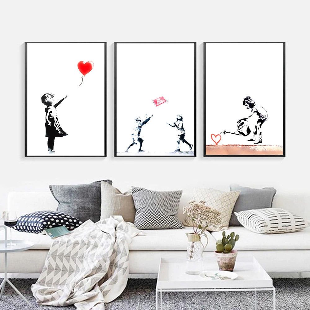 

Nordic Poster Girl With Red Balloon Canvas Painting Banksy Graffiti Art Print Abstract Wall Picture For Living Room Home Decor