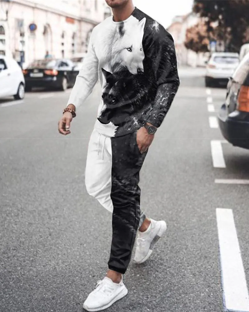 Мужской спортивный костюм из 2 предметов футболка с длинным рукавом и брюки 3D