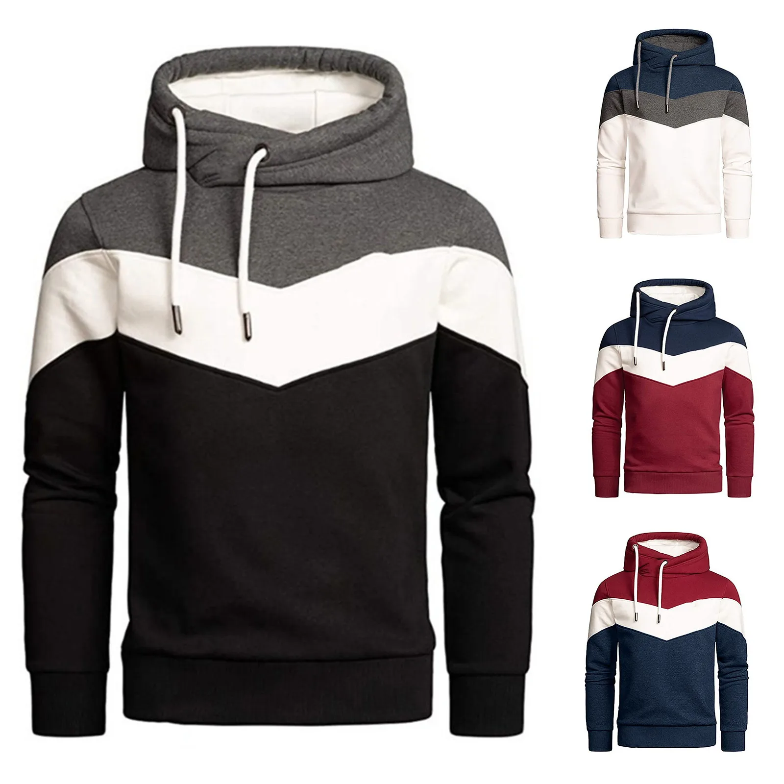 

Men's Autumn And Winter Coat Tops Irregular Color Matching Sweater Top Long Sleeved Casual Sports Hooded mens sweatshirts hoodie