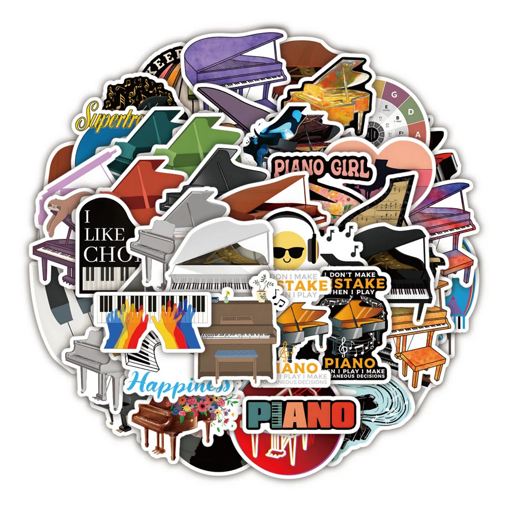 

10/30/50PCS Cartoon Piano Graffiti Sticker for Kids Toy Luggage Laptop IPad Skateboard Guitar Gift Car Sticker Wholesale