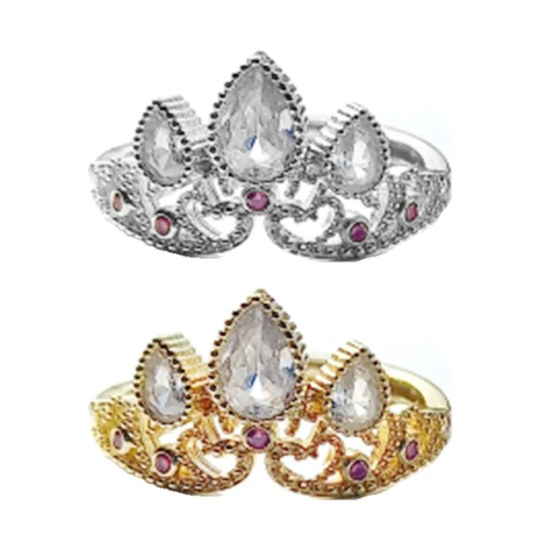 

Hollowed Crown Zircon Rings Female Fashion Novel Niche Design Open Adjustable Finger Ring High-grade Sense Crystal Ring