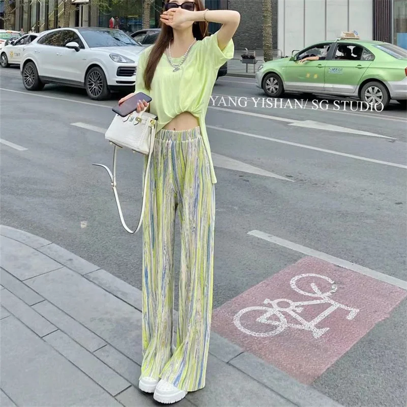 

Pink Tie Dyed Trousers Women's Clothing Spring Summer Thin Gradient Wide Leg Pants Casual Sunscreen Beach Chiffon Pants BC125