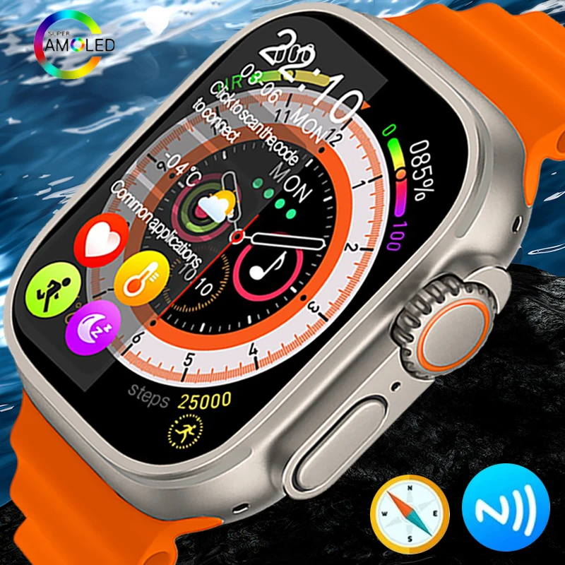 

New HK8 Pro Max Ultra Smart Watch Men Series 8 49mm 2.12 Inch High Refresh Rtae AMOLED Screen NFC Compass IOS Smartwatch 2023