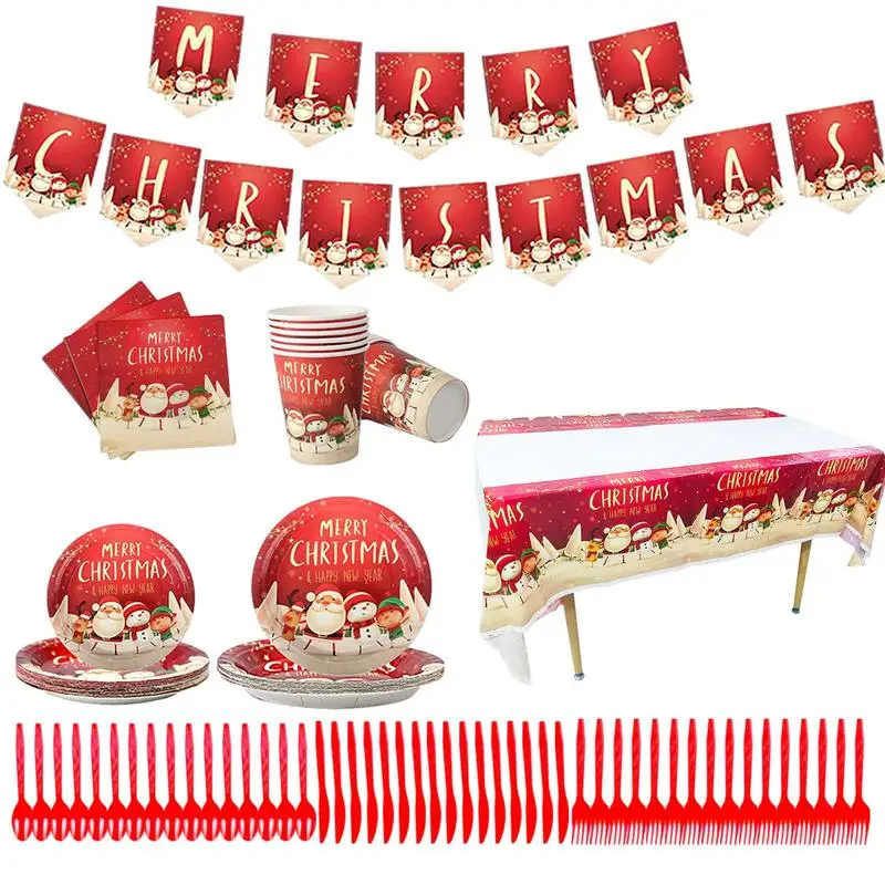 

Набор посуды для рождественской вечеринки, посуда для рождественской вечеринки, столовые приборы, многофункциональные столовые наборы для вечеринки, дня рождения