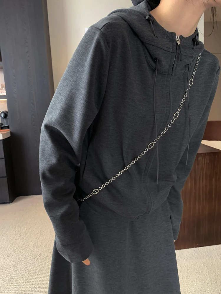 Осенняя одежда Темно-серый костюм-двойка Женская мода Спорт и отдых Толстовка с