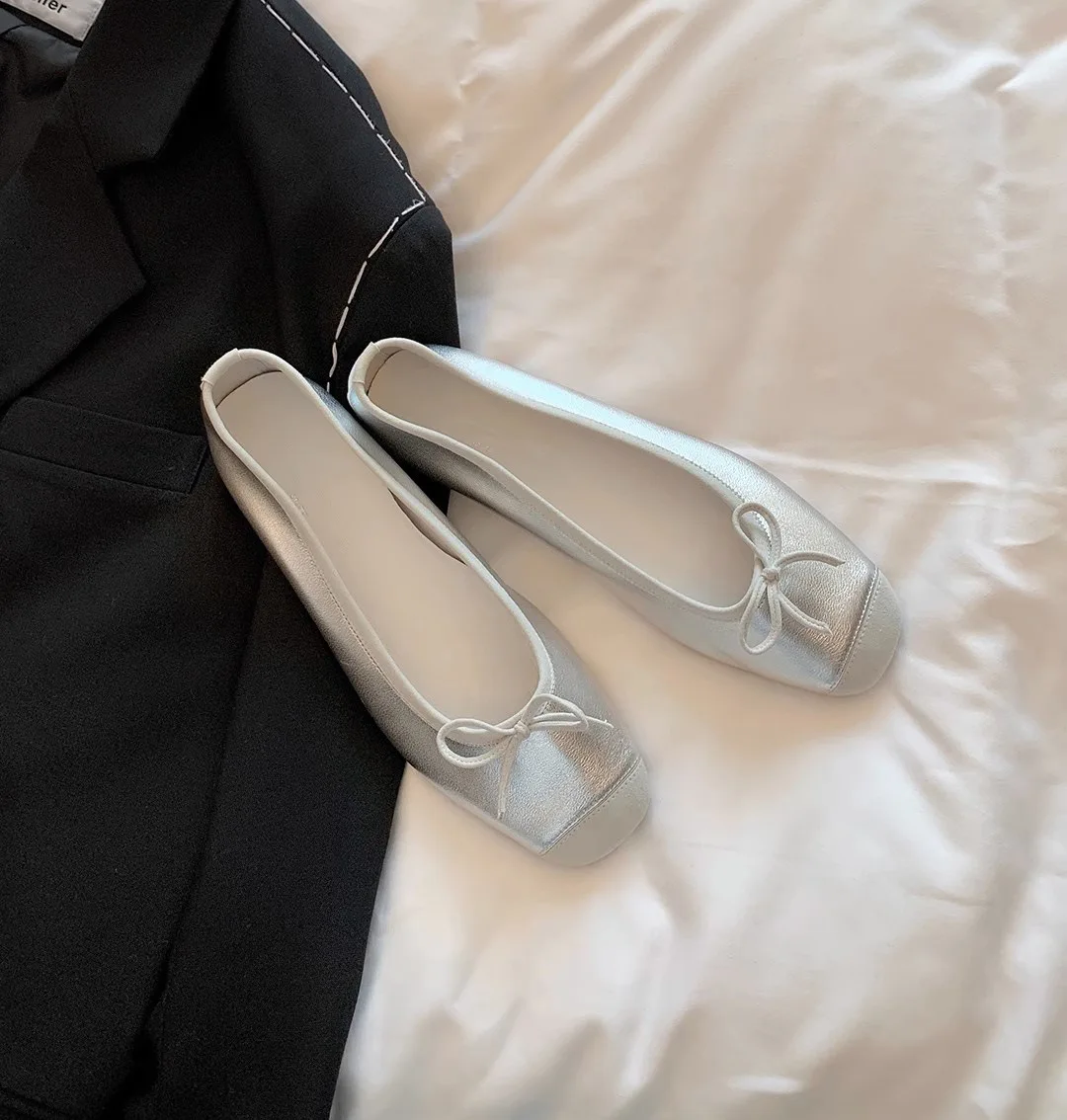 

Балетки женские из натуральной кожи, натуральная кожа, круглый носок, бант-бабочка, красивые дизайнерские, без застежки, плоская подошва