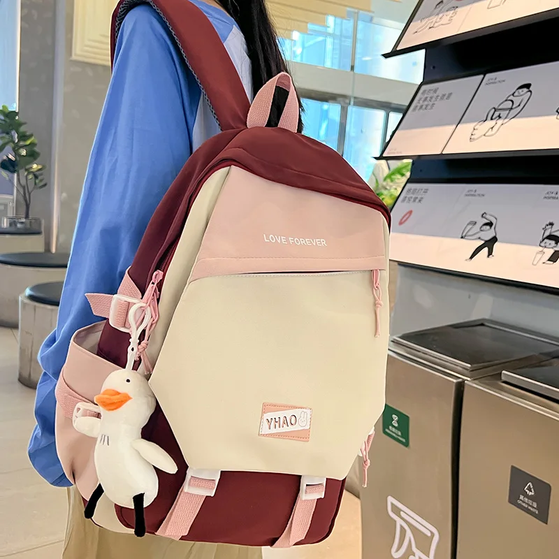 

Женский Милый Красный Модный значок, дорожные сумки для книг для студенток, Женская нейлоновая школьная сумка для ноутбука, Женский Модный повседневный рюкзак для колледжа