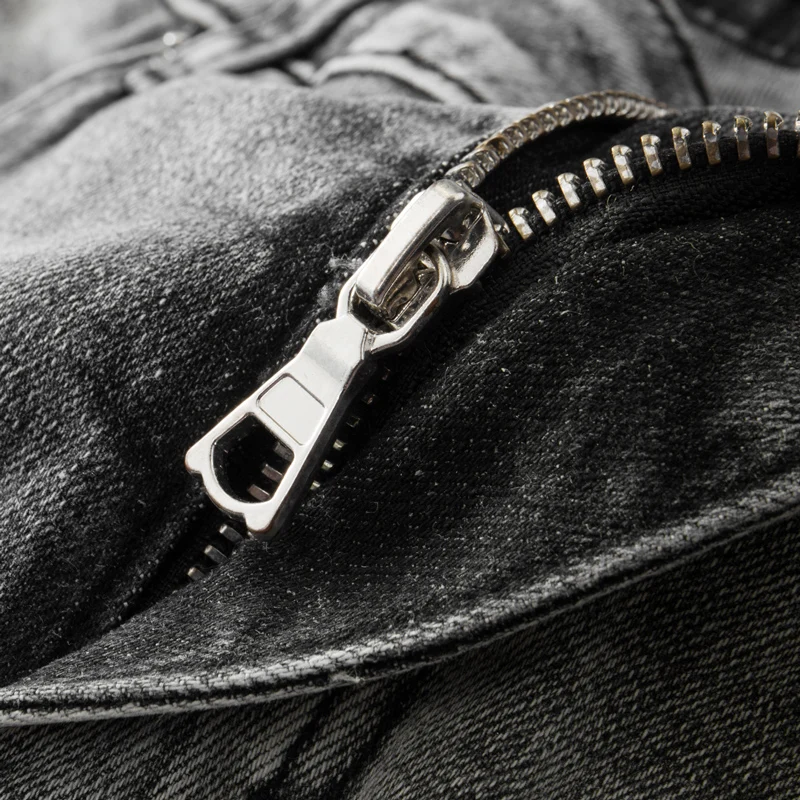 High Street Fashion Men Jeans Retro Gray Elastic Stretch Skinny Ripped Jeans Men Leather Patched Designer Hip Hop Brand Pants