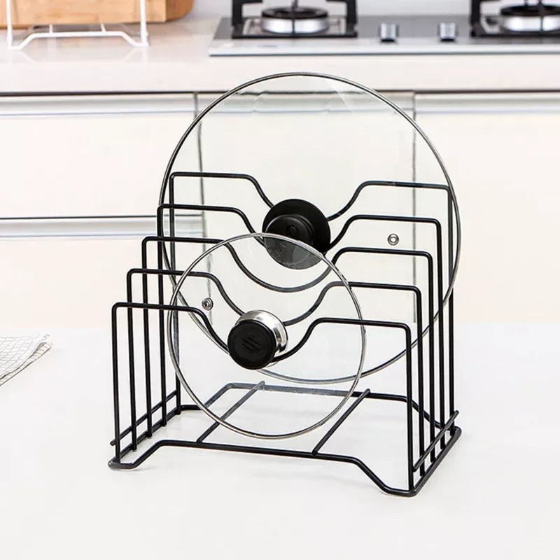 

NEW2023 Metal Pot Lid Holder Storage Rack Chopping Board Organizer Pot Lids Racks Stove Stand Holder Shelf Pantry Kitchen Access