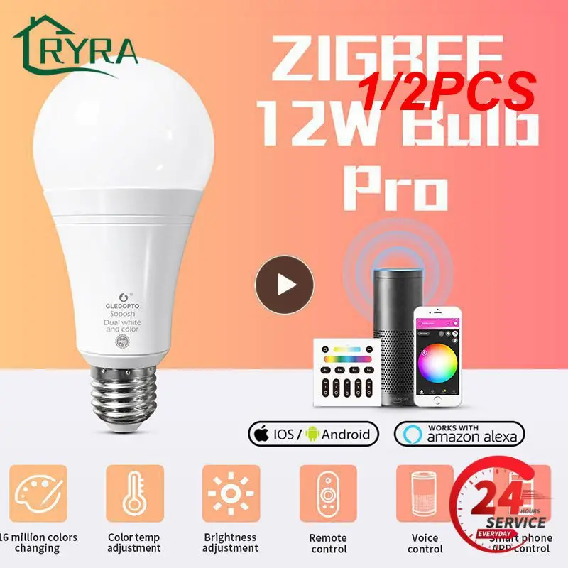 

1/2PCS ZigBee 3.0 LED Smart Bulb 12W RGBCCT Light Work withn Echo Plus Alexa SmartThings APP/Voice/RF Remote Control